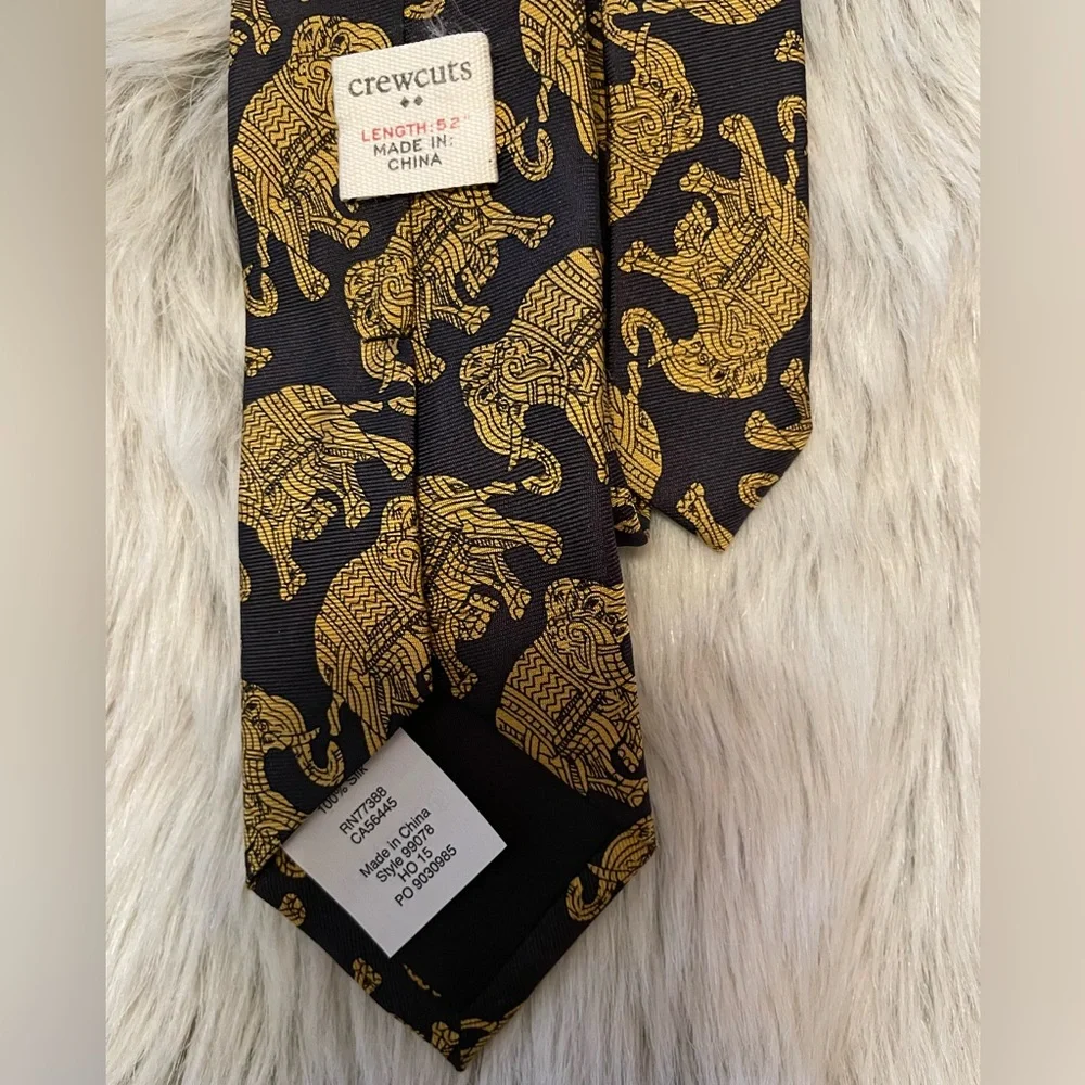Crewcuts Boys Black and Gold Elephant Pattern Silk Tie